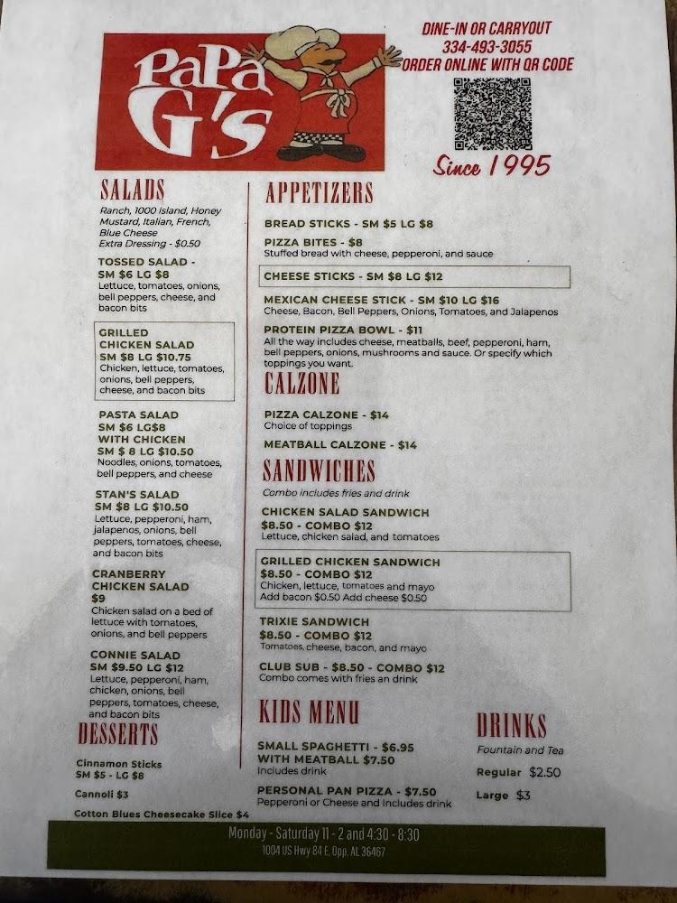 Papa G's Pizza Menu image 1